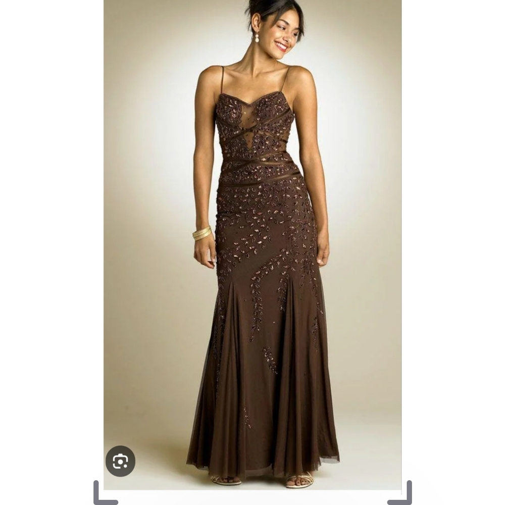 Frank Lyman Design Chocolate Brown Embellished Gown. Size 6. Simply Stunning!